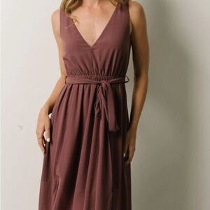 Baltic Born Deep Mauve V-Neck Midi Dress